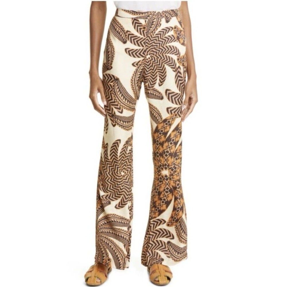 Farm Rio XS Pants Sand Yawanawa Banana Flare Bell Bottom Tropical NW0T - Picture 2 of 10